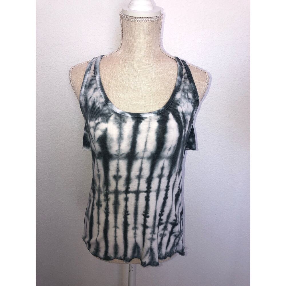 Chaser Antropologie Ribbed Racerback Tank In Blue and White - M